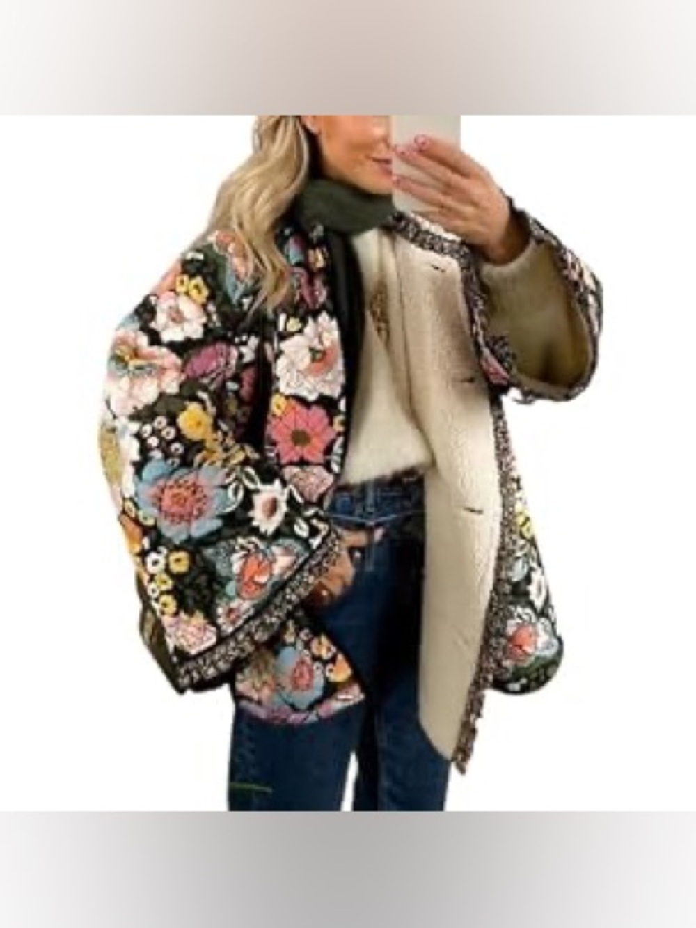 Quilted Sherpa Lined Floral Jacket - Pink Multi